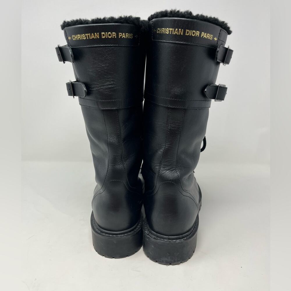 Dior Black Leather Combat Boot Shearling lined inside Lace Up size 40.5 EU - Picture 10 of 11